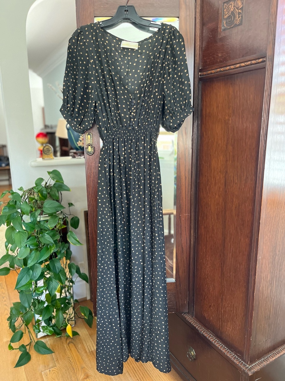 Natalie Martin Laurie Dress in black SILK polka dot print. Size Medium.
